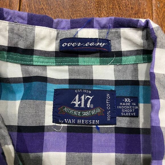 Van Heusen 417 Vintage 90s Multicolor Button Front Shirt Cotton Men's Size XL - Picture 6 of 8